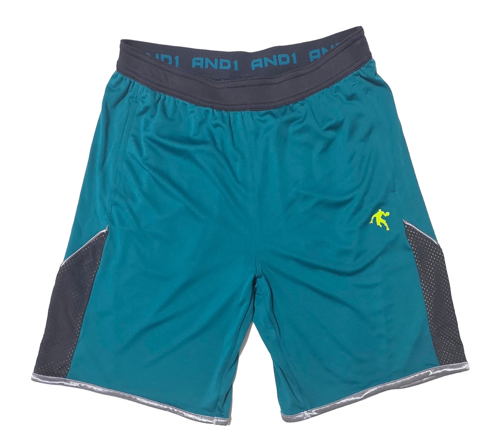 AND1 Boys Teal Basketball Shorts Youth XL 14/16 Athletic Pockets Mesh